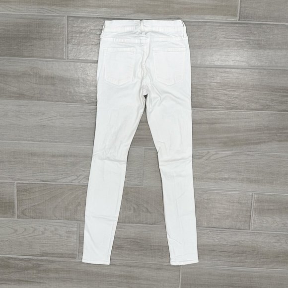Frame Le Skinny De Jeanne Low-Rise Distressed Jeans in Ripped Blanc White Sz 24 - Picture 3 of 12